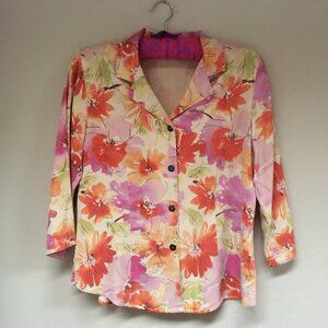C.M.C Womens Small Tencel Blend Button Down Floral 3/4 Sleeve Shirt Top USA